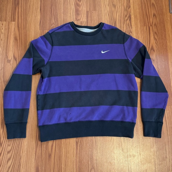 Nike Vintage Black Purple Striped Sweater SZ‎ L Sporty Y2k Athletic Grunge Retro
